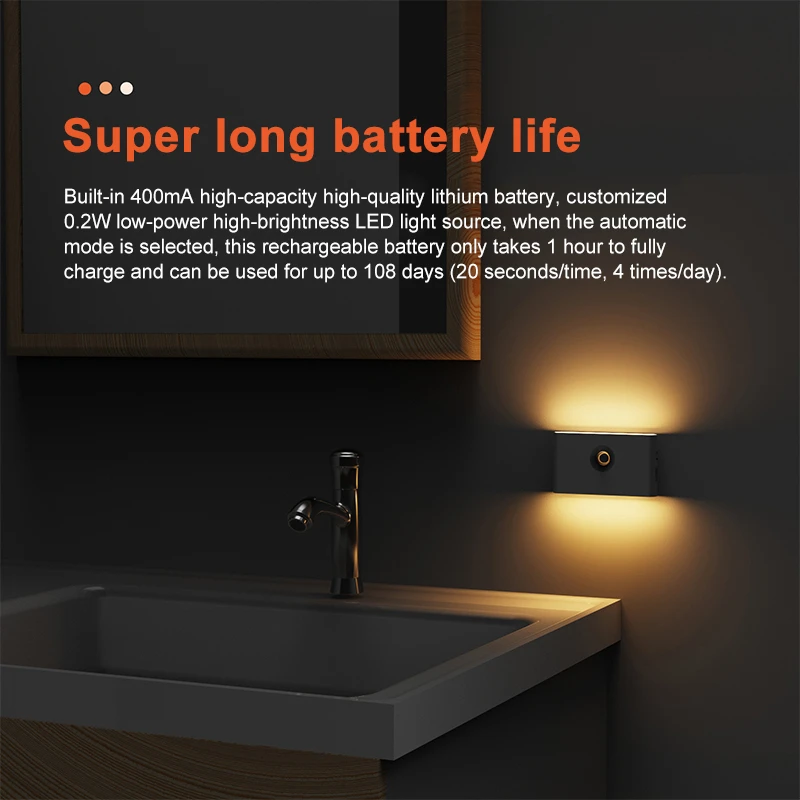 Night Light Motion Sensor LED Light Wireless Wall Lamp Rechargeable Cabinet Lamp PIR Nightlight LED Wardrobe Staircase Lighting