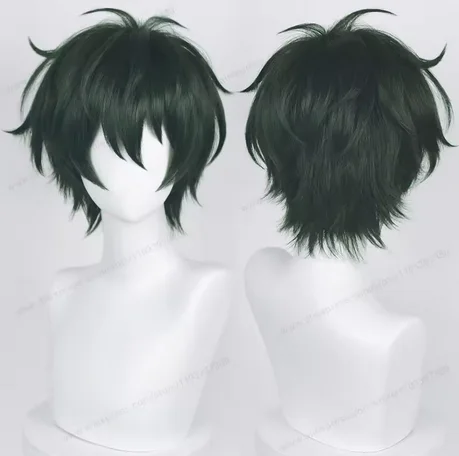 Anime ES Mika Kagehira Cosplay Wig 30cm Dark Green Hair Kagehira Mika Wigs Heat Resistant Synthetic Hair + Wig Cap