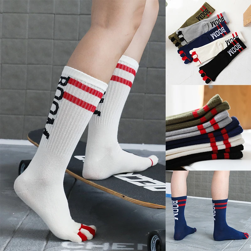 1 Pairs Cotton Men\'s Five Fingers Socks 100% Cotton Striped Letter Split Toe Socks Men\'s and Women\'s Outdoor Sport Short Socks