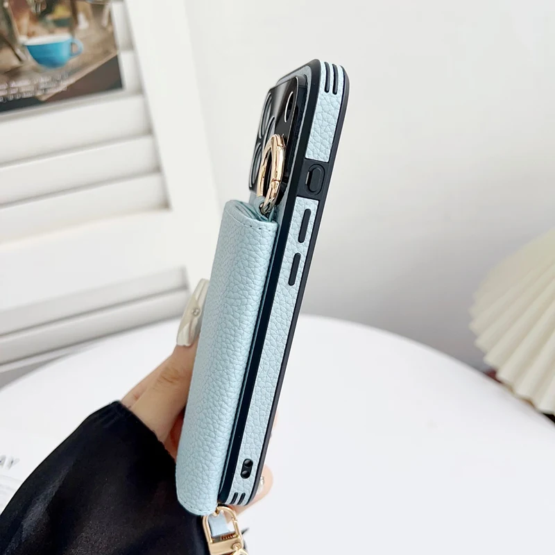 Crossbody-Geldbörsen-Handyhülle mit Make-up-Spiegel für iPhone 17 18 Pro Max 16 Pro 15 14 13 12, trendige Lederhülle mit Kartenfach und Lanyard – Detail 4