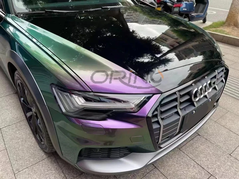 

Premium PET Diamond Gloss Chameleon Green Purple Vinyl Wrap Film Stretchable Air Release Automotive Car Wrapping Roll