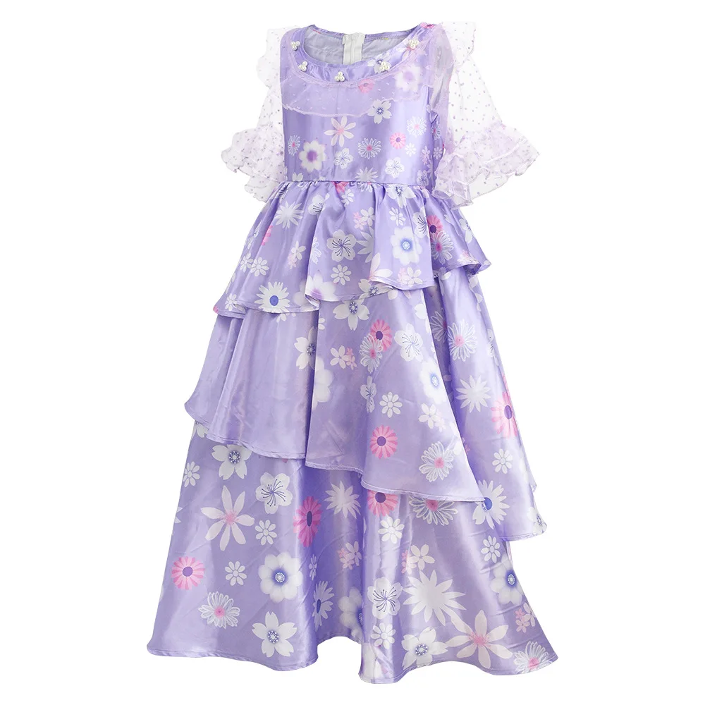 Anime Movie Isabela Madrigal Cosplay Costume Kids Adult Purple Floral Princess Dress Halloween Party Fancy Dress for Woman Girls - view 3