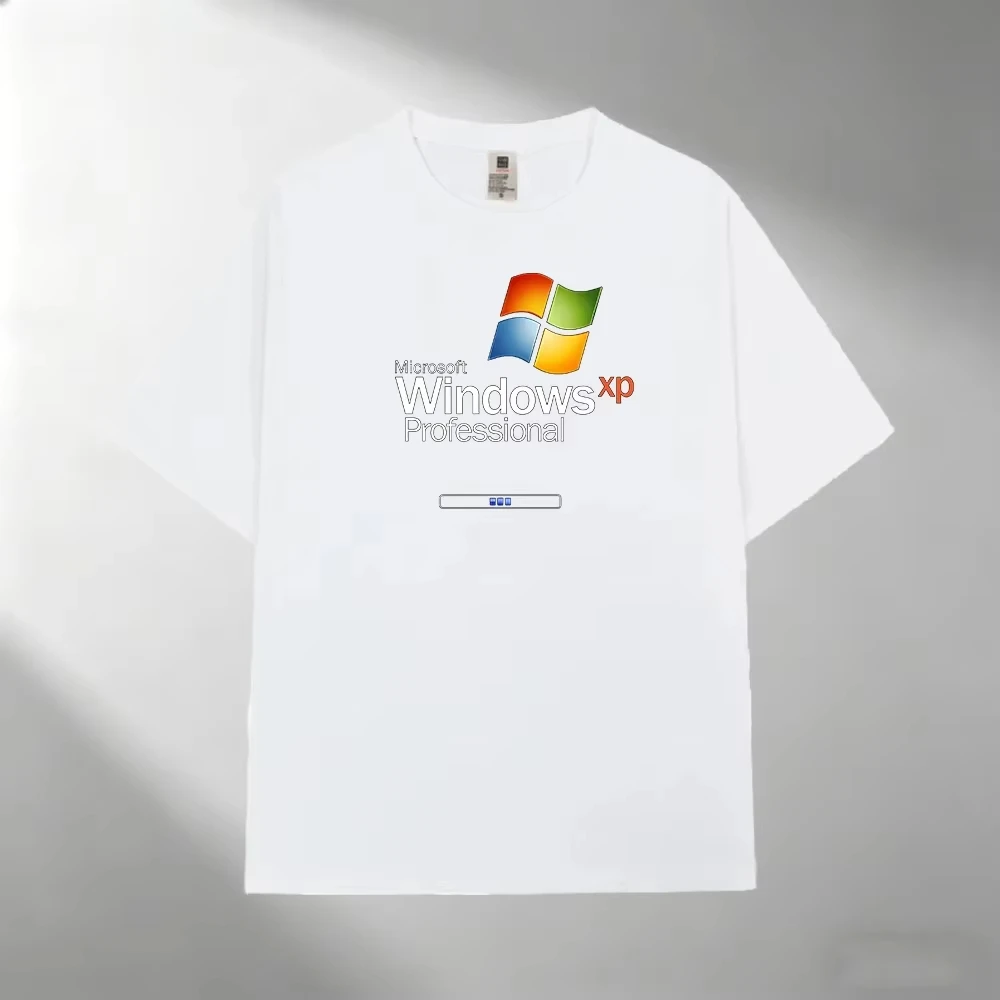 Men Crew‑Neck Graphic T‑Shirt, Windows‑XP‑Inspired Print, Polyester Fabric, Casual Outdoor Daily Short Sleeve Streetwear Top