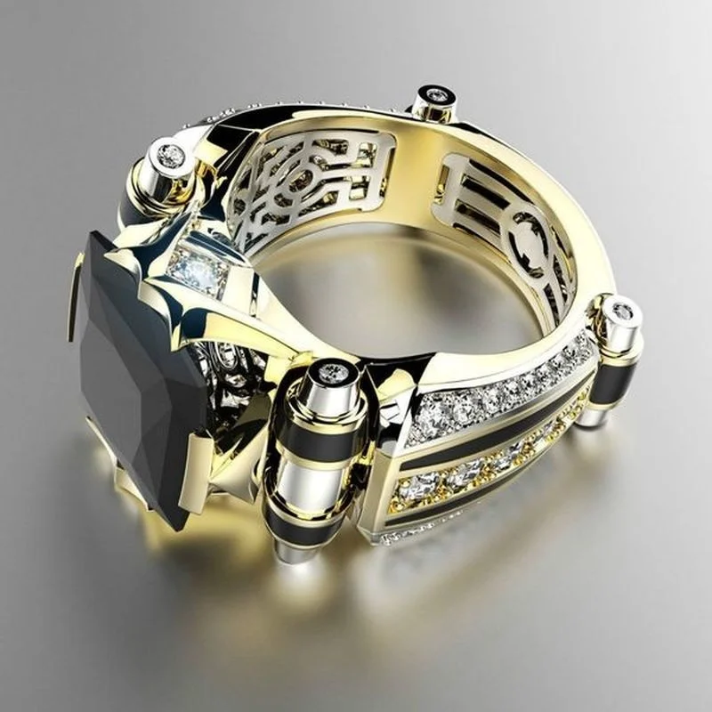 Luxury Mens Jewellery Rings for Men Gothic Stainless Steel Ring Gold Color Square Stone Fidget Ring Vintage Jewelry Anillo Hombr