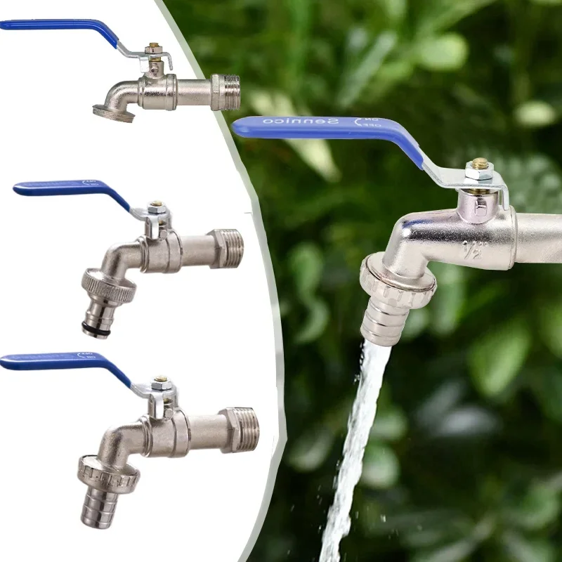 Garden Lever Tap 1/2'' 3/4'' Water Splitter IBC Tank Tap Connecter Water Tank Valve Faucet Blue Handle Balcony Outdoor Bibcock