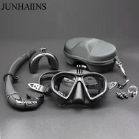 Máscara de apnea húmeda profesional de bajo volumen, máscara de buceo de vidrio templado, máscara de buceo tipo J, juego de snorkel, con soporte para cámara