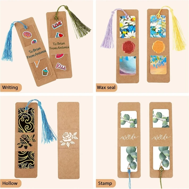 Kraft Paper Blank Bookmarks DIY Gift Tags Cardstock Bookmarks with Tassels