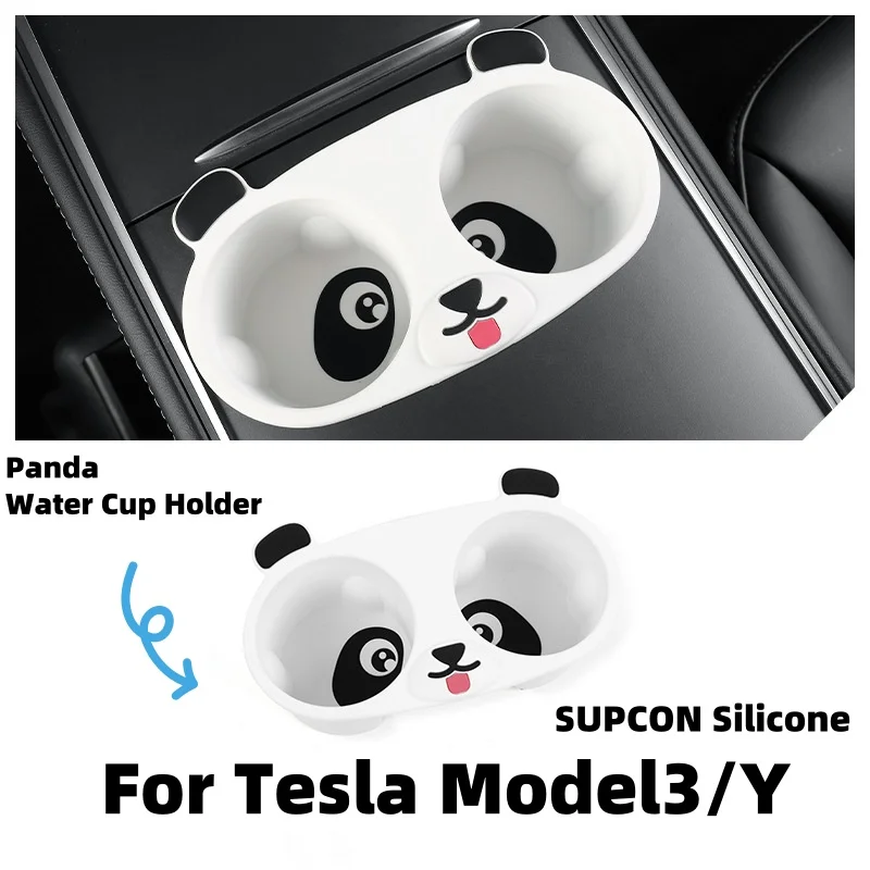 

For Tesla Model 3 Y Panda Cartoon Shape Console Silicone Water Cup Holder Insert Storage Car Accessories Glasses Phone Holder