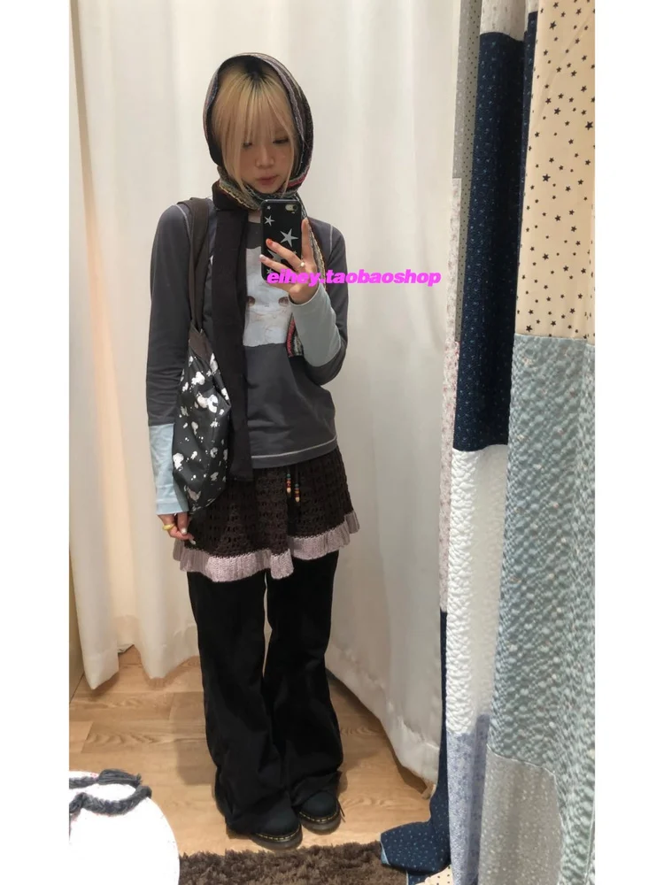 Autumn Cartoon Printed Age Reduction All Match Round-neck Long-sleeved T-shirt All Match Slim Fit Graphic T Shirts Women Y2k Top