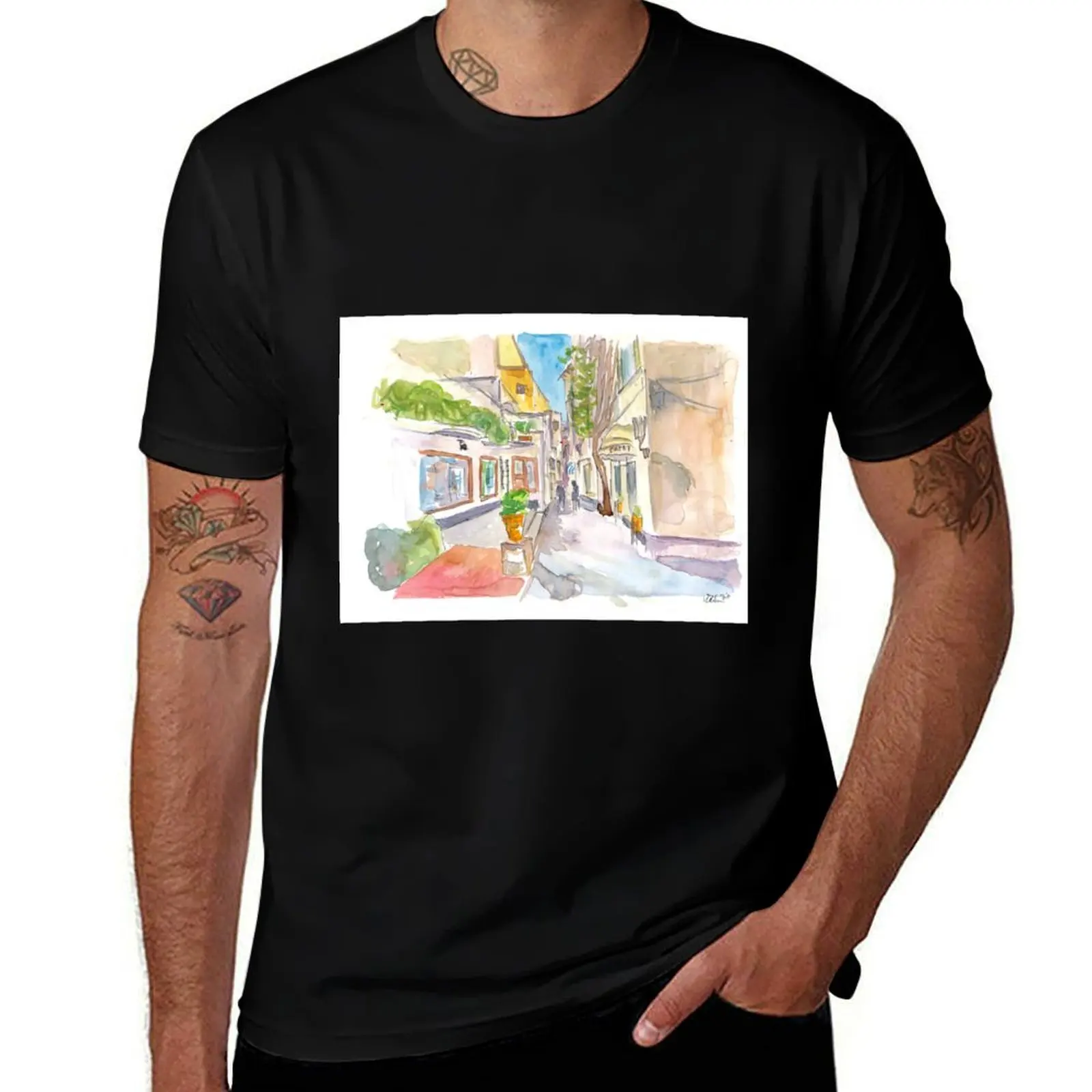 Capri Italy Crooked Alleys Stroll T-Shirt Casual Fashion Short Sleeve Cotton T-Shirt