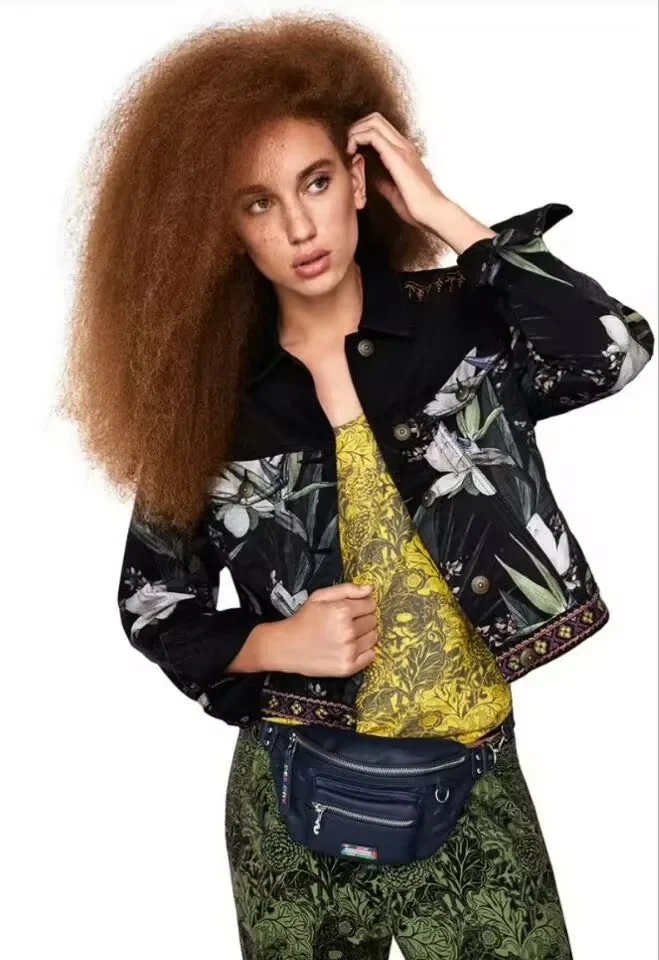 Foreign Trade Original Single Spanish New Heavy Industry Embroidery Patchwork Sleeve Denim Coat