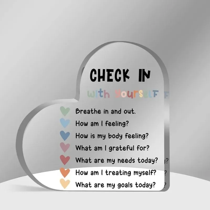 Heart Acrylic Plaque Check In With Yourself Mental Health Self Care Desk Decor