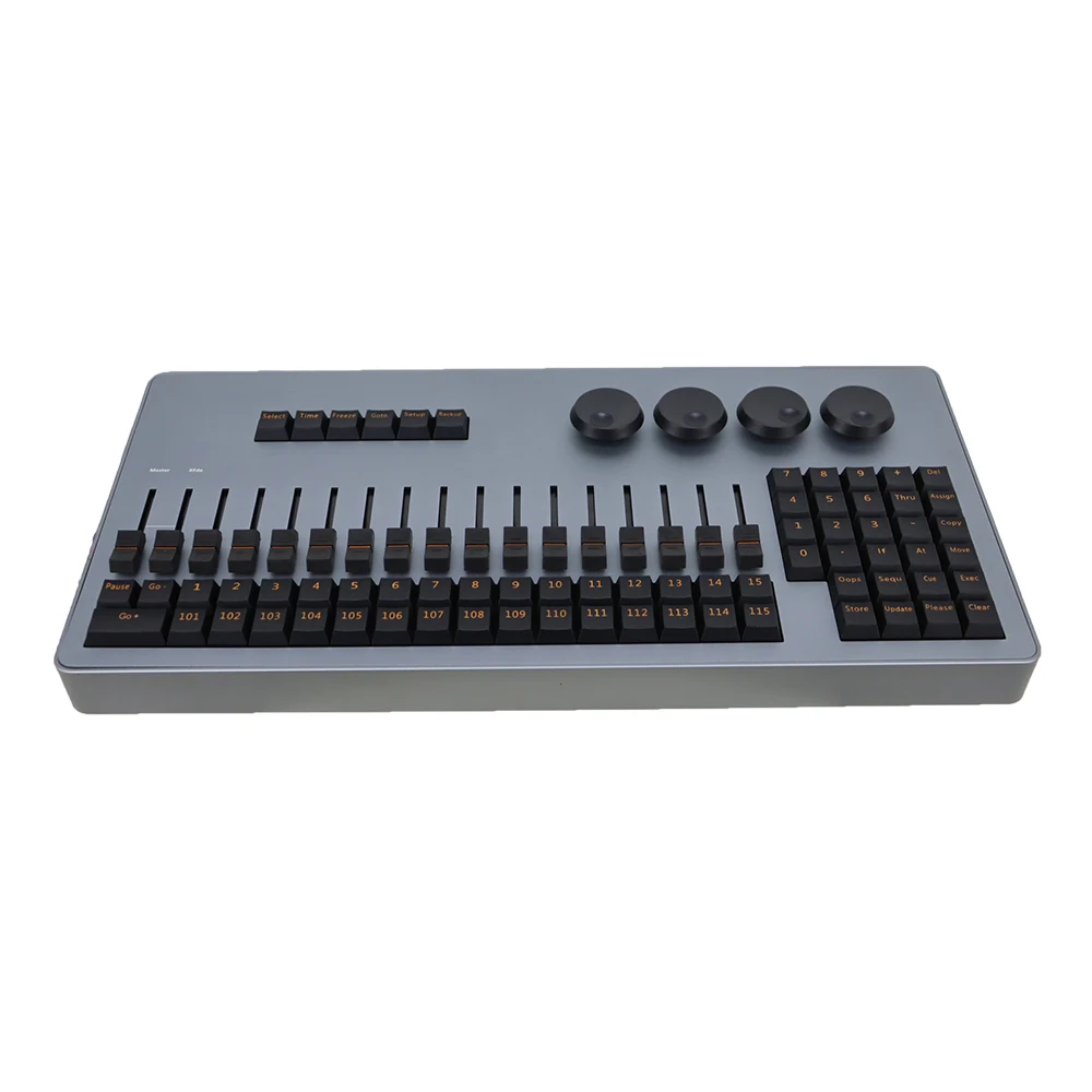 Console de contrôle d'éclairage MINI PLUS DC 5V 4096 paramètres 67 boutons 15 + 2 faders DMX MIDI LTC USB type-c 6 sorties DMX