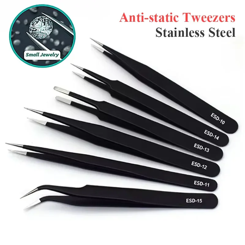 ESD Anti-Static Stainless Steel Tweezers Precision Tweezers Set Repair Tools for Watchmaker Jewelry Watch Repair Tool