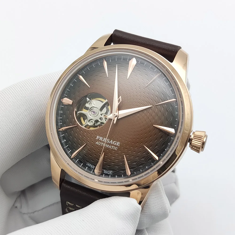 9 colors Vintage 40MM Men's Mechanical Watch NH38 Movement Skeleton Dial Waterproof Automatic Watch Leather Strap view 4