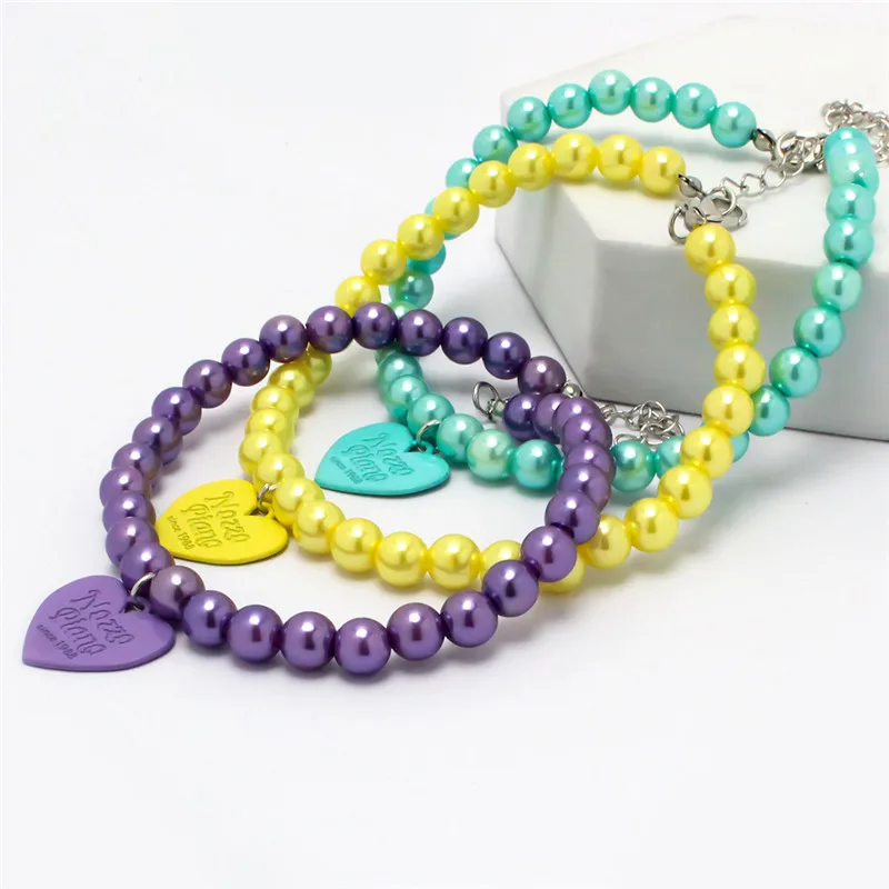 Cute Pearl Necklace Colorful Heart Pendant Cat Collar Adjustable Kitten Collars Wedding Chihuahua Pet Accessories