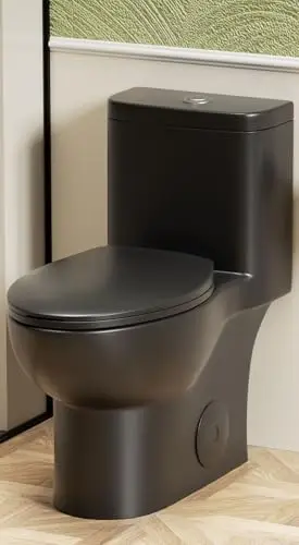 Black One Piece Toilets for Bathrooms, Compact Dual Flush Toilet Elongated with Soft Closing Seat, Modern 12 Inch Rough