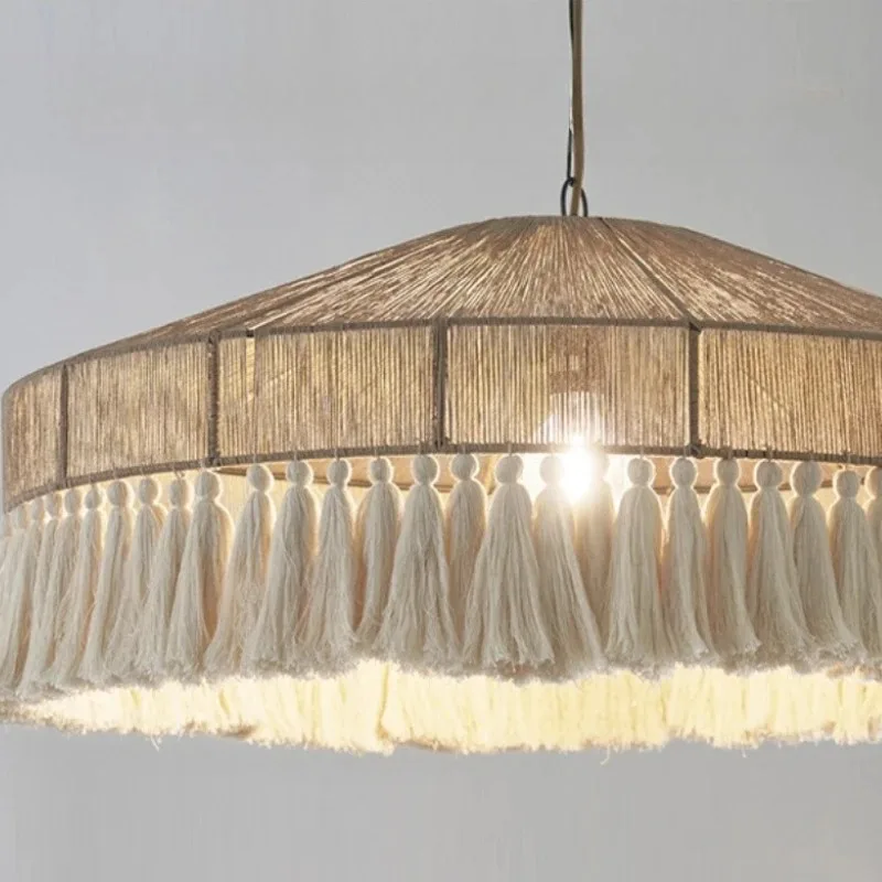 Japanese Retro Hemp Rope Tassel Pendant Lamp Creative Bedroom Restaurant Living Room Study Teahouse Chandelier Lighting Fixtures