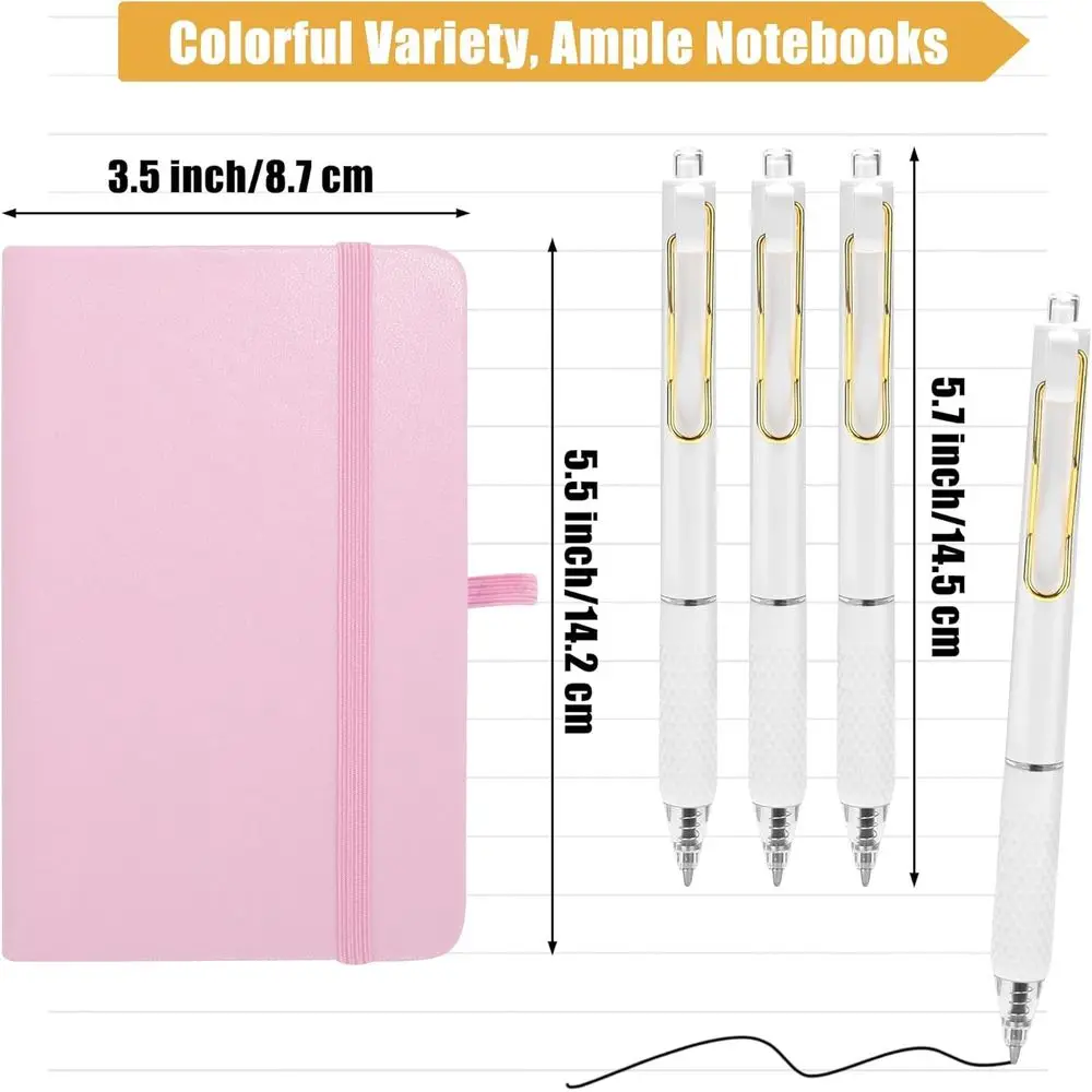 A6 Pastel Colored Mini Hardcover PU Leather Lined Notebooks with Built-in Pen Holder, 50 Sets, 3.5 x 5.5 Inch, College Ruled for