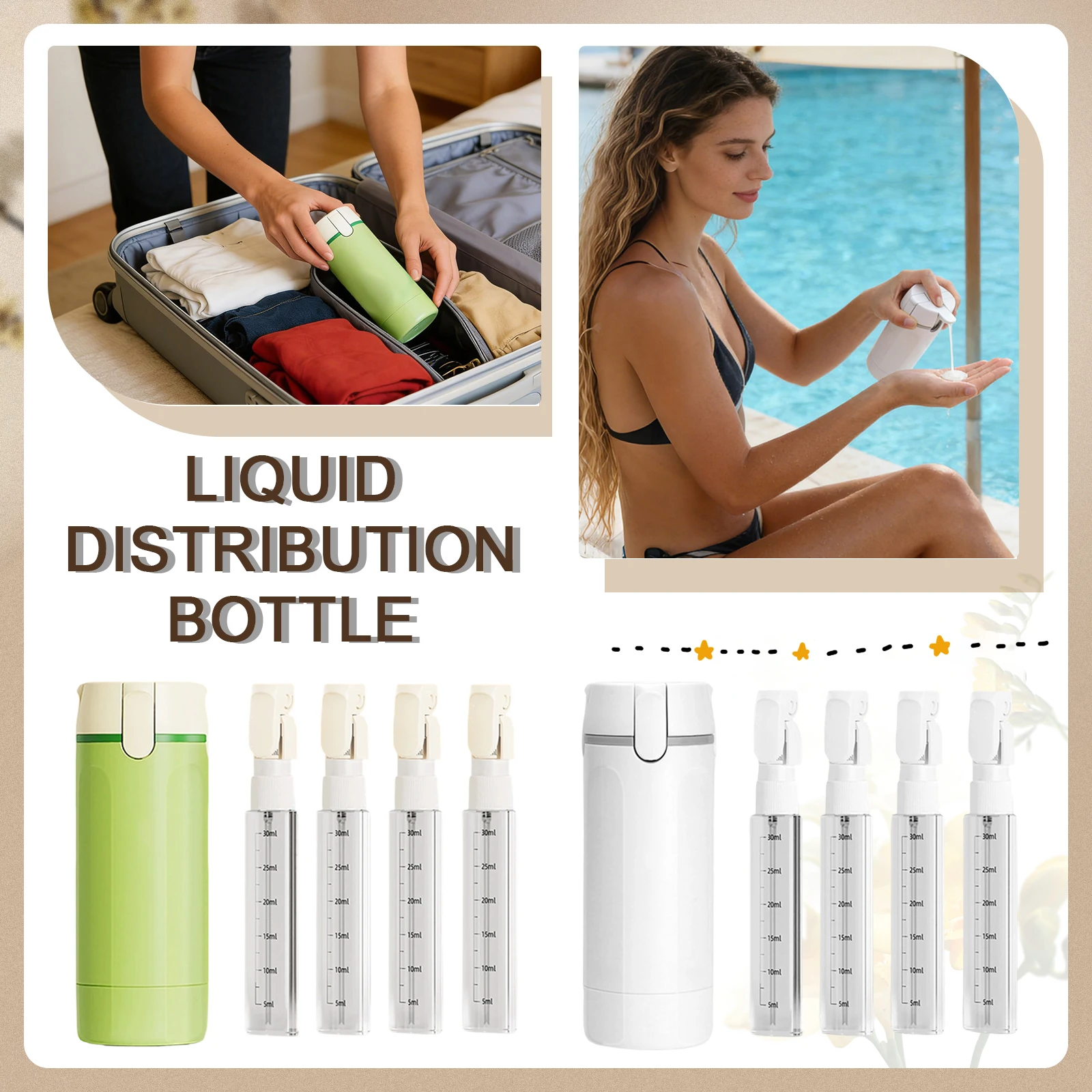 

4-in-1 Travel Toiletries Bottle Refillable Leak-proof Dispensing Bottle Portable Storage Container For Shampoo Bathroom Supplies