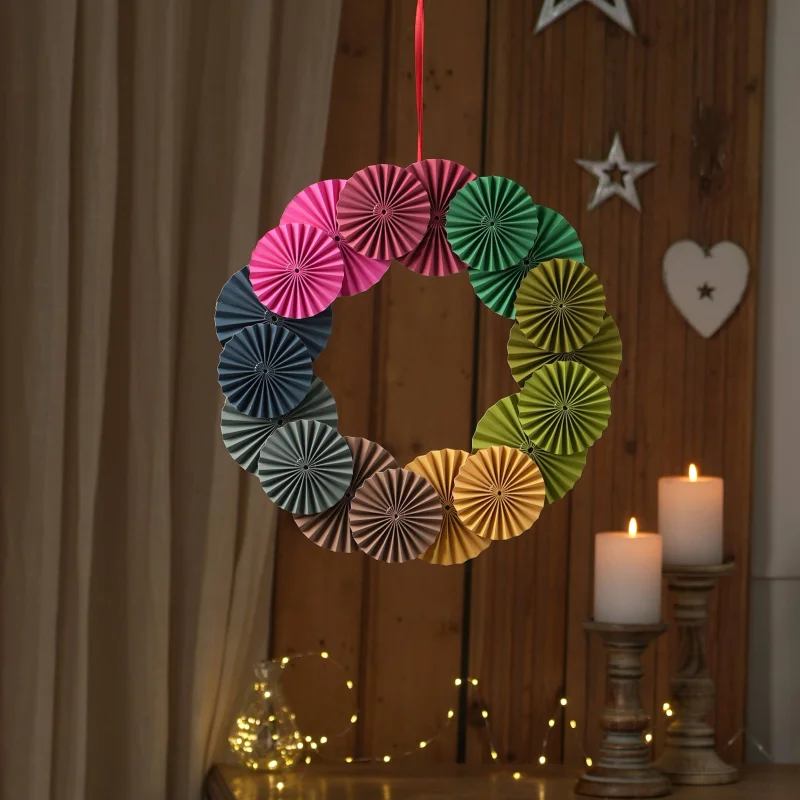 

Handcrafted Holiday Paper Blossom Wreath – Multicolor Festive Decor