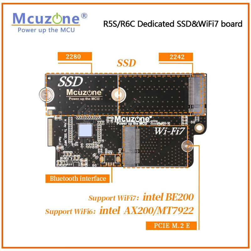 NanoPi R5S R6C Dedicated NVME SSD & WiFi7 Board,BE200,MT7922,AX200 RTL8822CE,debian