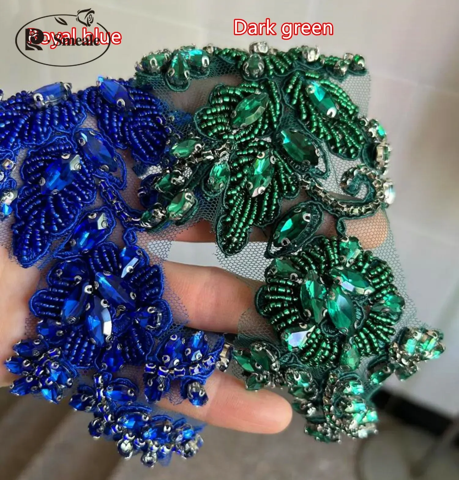 1 para ręcznie szyte szklane wiertło lustrzane kwiaty musujące Rhinestone kwiaty płaszcze pasy ramiona suknia ślubna DIY łatka RS4208