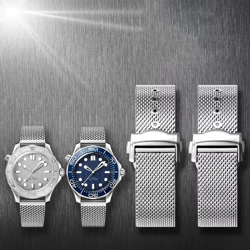Stainless Steel Watch Strap for Seiko for Omega Seamaster 007 Diving Wrist Band Milanese Mesh Strap Folding Buckle Bracelet 20mm