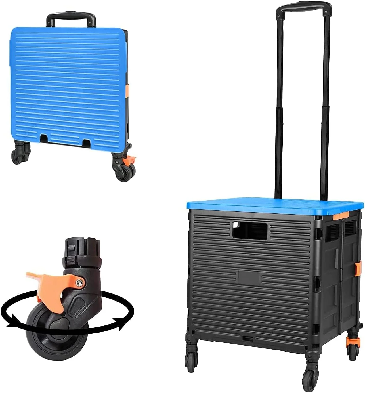 SELORSS Foldable Utility Cart Folding Portable Rolling Crate Handcart Heavy Duty Telescoping Handle Collapsible 4 Rotate Wheels