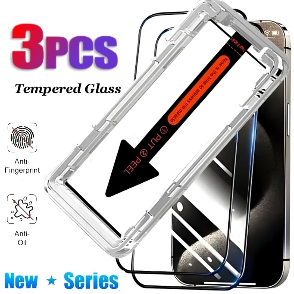 

3Pcs Ultra HD Full Screen Protector for iPhone 17 16 15 14 Pro Max 16e 15 Plus 13 12 11 Pro 17 Air One Click Installation Glass