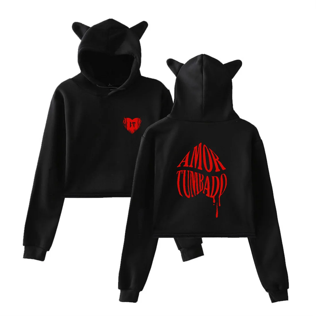 

Natanael Cano Corridos Tumbados Cat Ear Hoodie Amor Tumbado Short Top Casual Bear Ear Short Sweatshirt Funny Women Tops