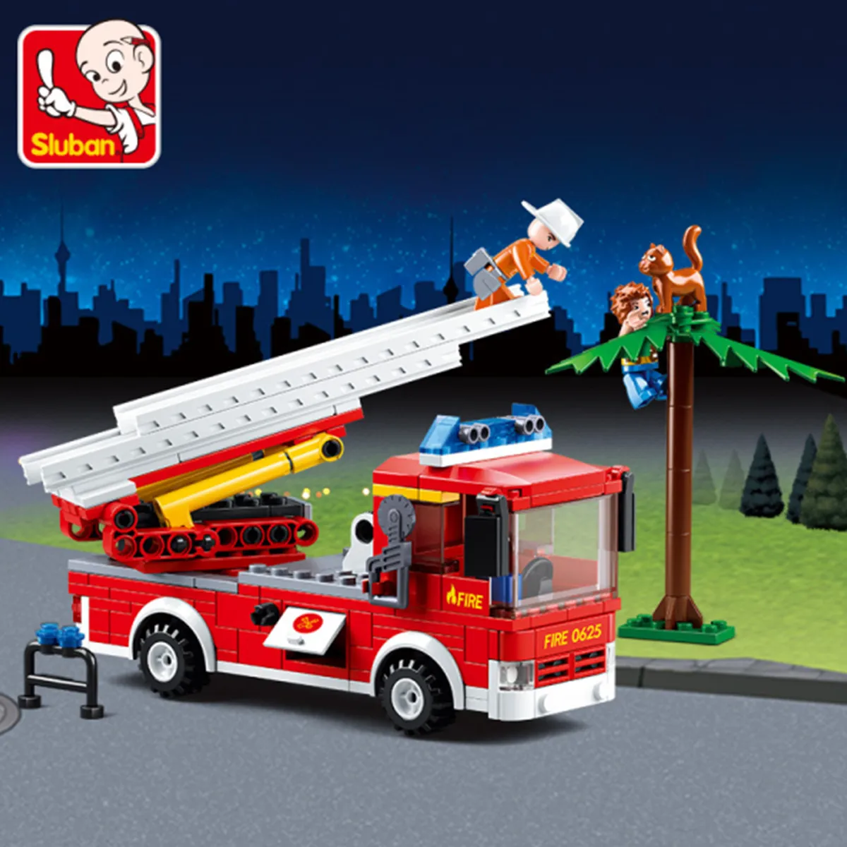 Sluban Building Block Toys City Fire Fighter 269PCS Bricks B0625 Aerial Ladder Fire Truck Compatbile With Leading Brands