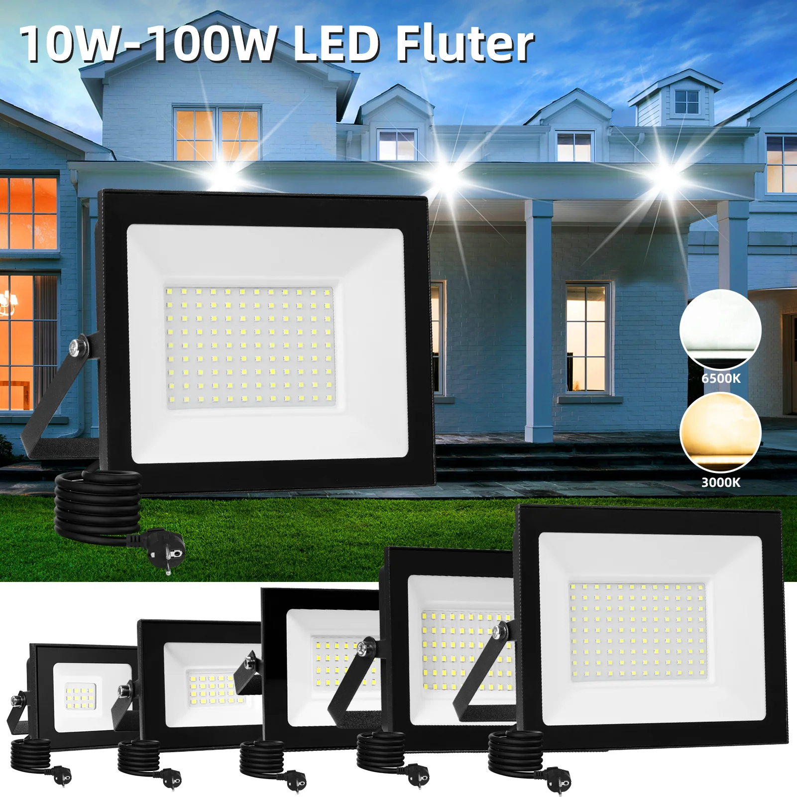 Outdoor IP66 Wasserdichte Wegbeleuchtung LED-Flutlicht AC220V 10W 20W 30W 50W 100W Außen-Gartenlampe für Veranda und Hof