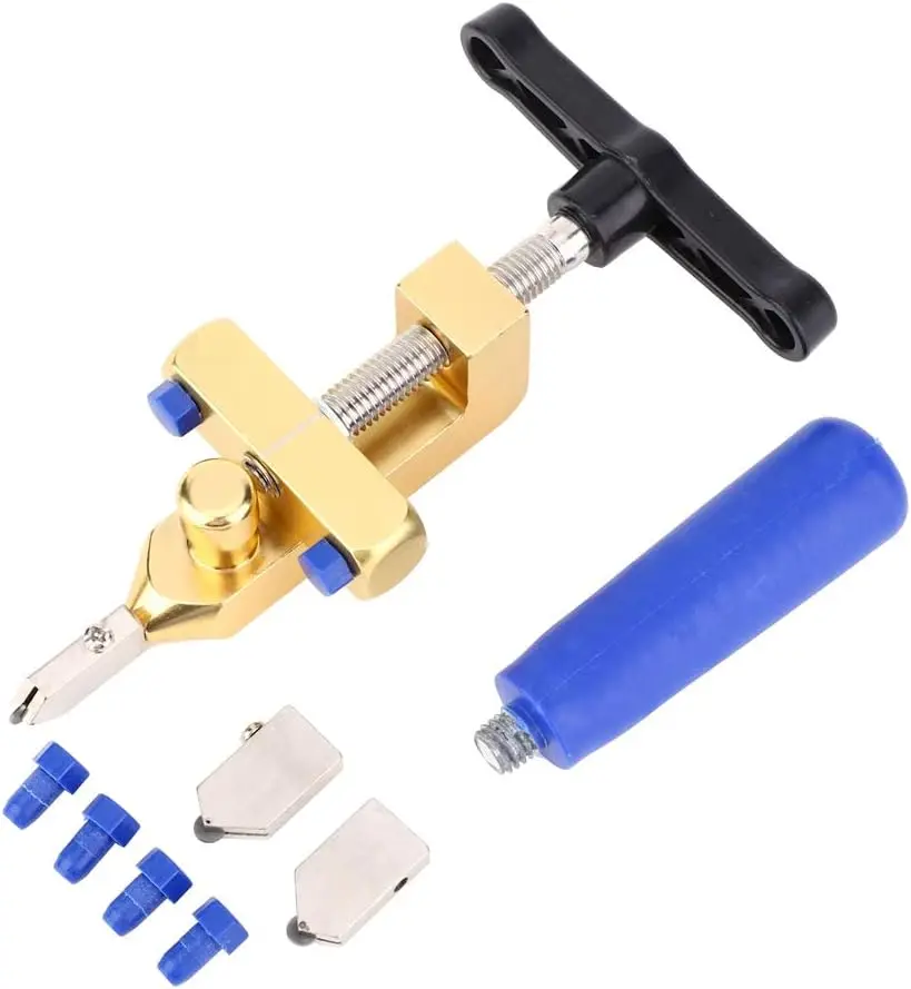 2 in 1 Glass Cutter Tile Opener Set 3-15mm Manual Glass Cutting Tool with Replacement Blades for Tile Rock Slab Home Improvement
