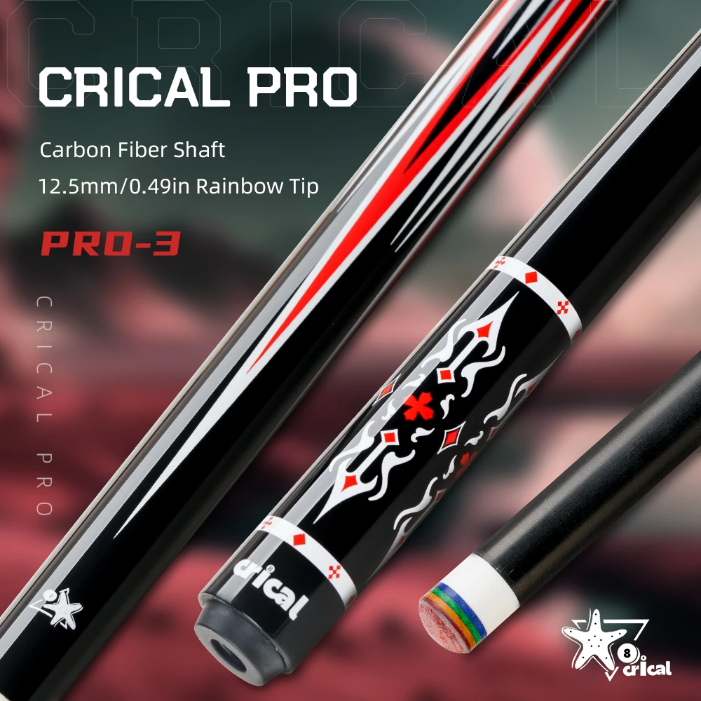 

CRICAL Pool Cue Stick Carbon Fiber shaft 58" Billiard Cue Sticks Professional Low Deflection Pool Sticks with 3/8*8 Pin Joint