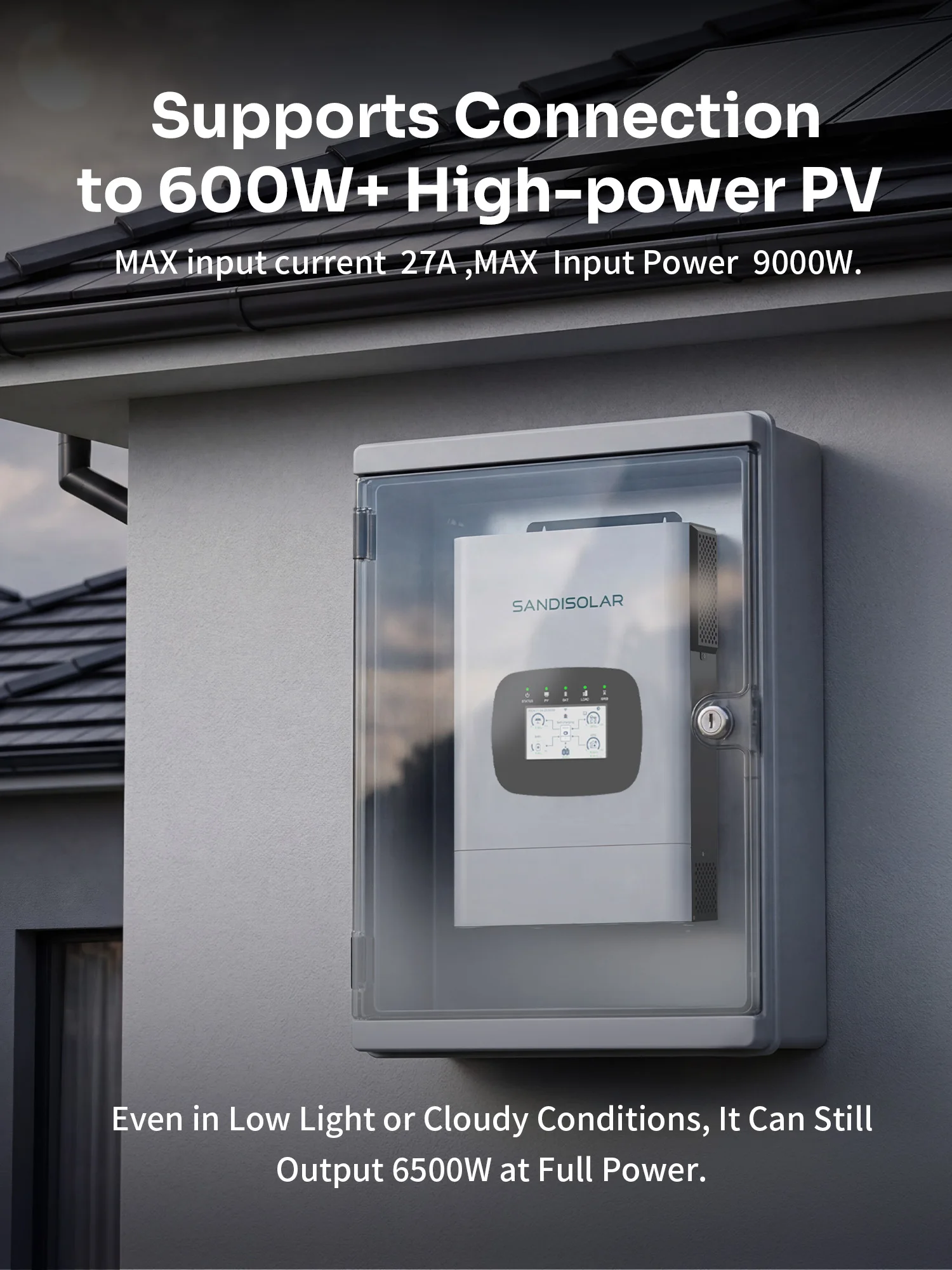 SANDISOLAR 12KW 6.5KW 4.2KW Hybrid-Solarwechselrichter 48V Reine Sinuswelle MPPT 90-500VDC 9000W PV-Eingang Netzunabhängige Energiespeicherung EU-Lagerbestand – Detail 9