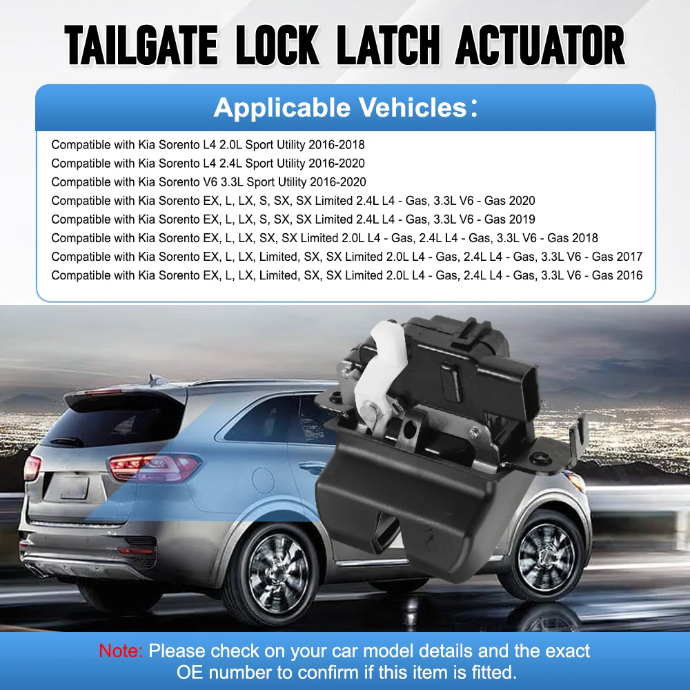 

81230-C5000 For Kia Sorento L4 2.0L Rear Trunk Latch Tailgate Door Lock Actuator Black Metal Left/Right SM2525