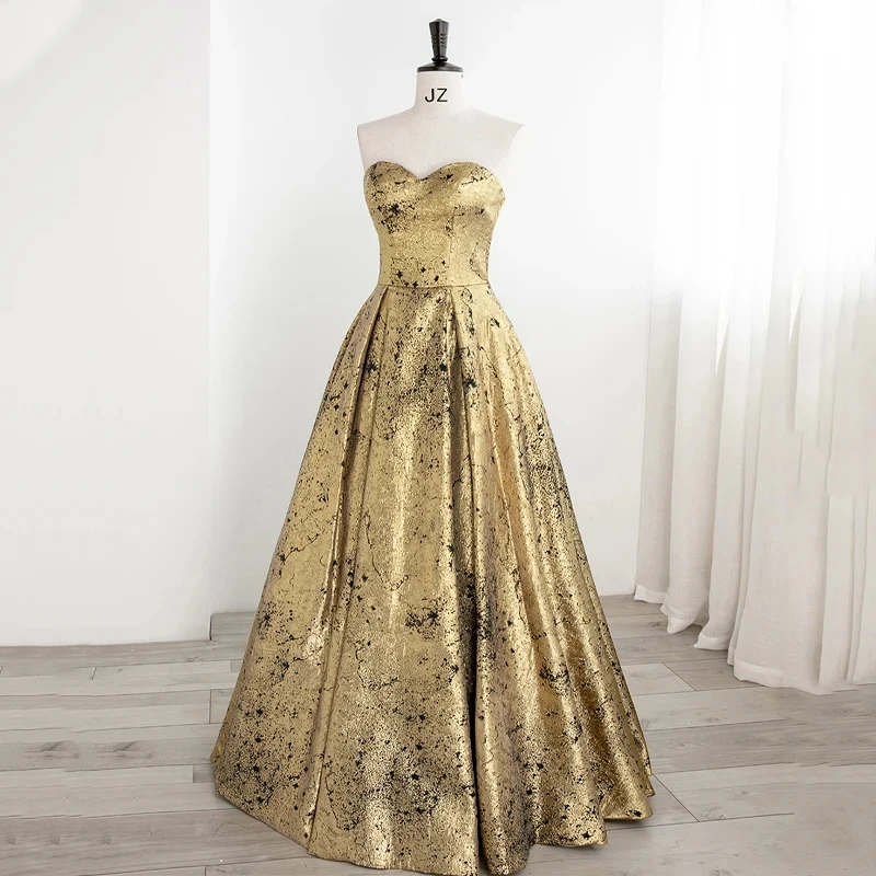 Robe de Soirée Personnalisée à Paillettes pour Femme, Élégante, Longueur au Sol, Sans Bretelles, Simple, Dorée