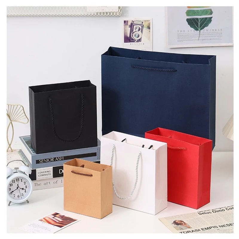 30PCS Candy Colorful Shopping Bags Kraft Paper Gift Candy Bag Colored Hand-held Paper Bags Wedding Party Decoration Gift