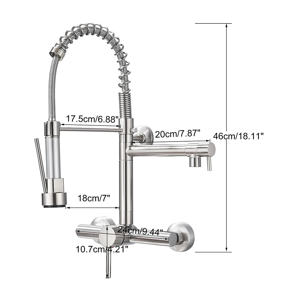 صنبور المطبخ الأسود صنابير المياه الساخنة والباردة الحائط الحنفية سفينة بالوعة صنبور حوض خلاط الربيع المزدوج قطب ينبثق بالوعة خلاط رافعة