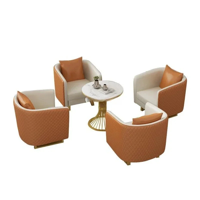 Nordic single leather sofa, negotiation sofa, sitting area reception one table and four chairs