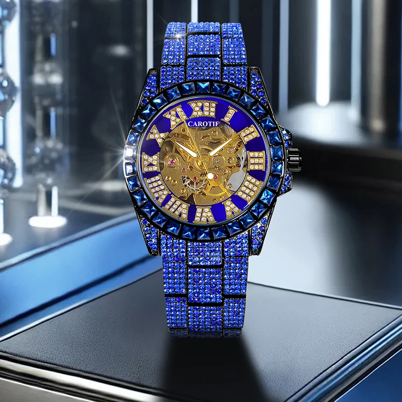 A Stylish and Casual Gypsophila Tourbillon Automatic Mechanical Watch for Men with Blue Steel Straps
