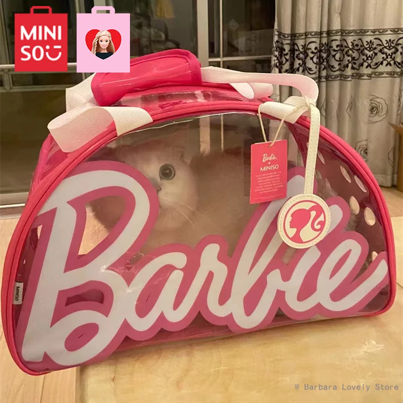 

Miniso Barbie Kawaii Pet Carrier Girls Y2k Handbag Durable Lightweight Breathable Mesh Puppy Cat Carrying Bag Small Dogs Kittens