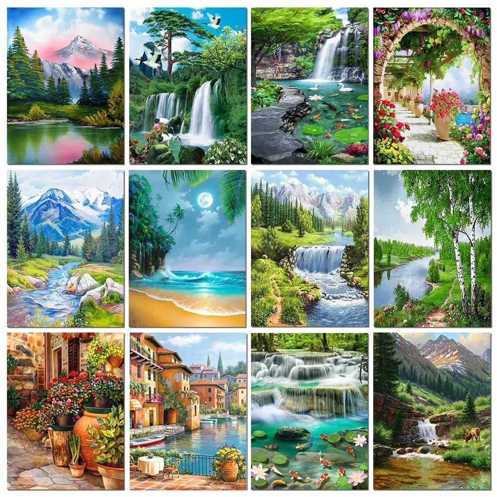 Full Round Square Diamond Painting Landscape Forest Art Rhinestone Picture Mosaic DIY 5D Cross Stitch Embroidery Home Decoration