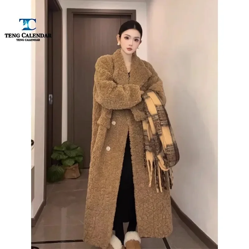 Western Collar Lambhair Jacket, Long Loose and Thick Fur Integrated Eco-friendly Fur Coat, Women's 2025 Winter New Style