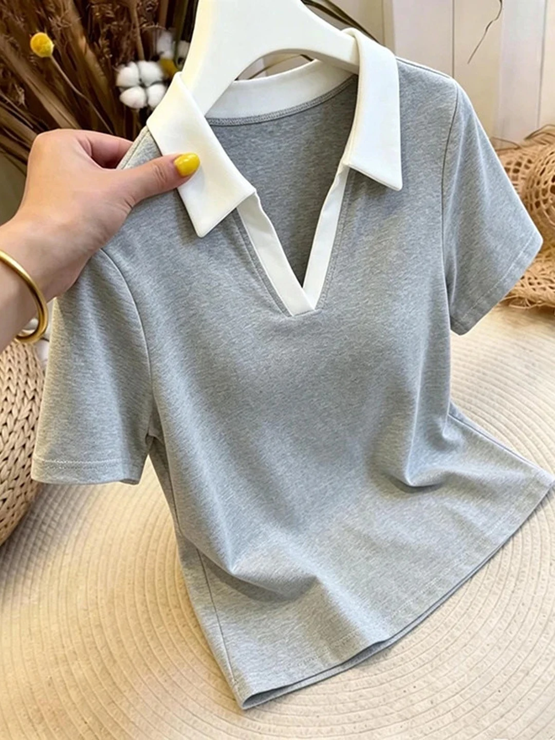 2026 Summer Ultra-Fashionable -Neck Short-Sleeve Pure Cotton T-Shirt Women's plus Size Slimming Top Korean Style Commute
