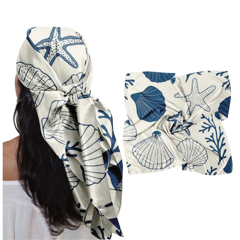 1pc 35-Inch Headscarf Soft Stylish Shell and Starfish Pattern Daily Shopping Weekend Leisure Beach Vacations Excursions
