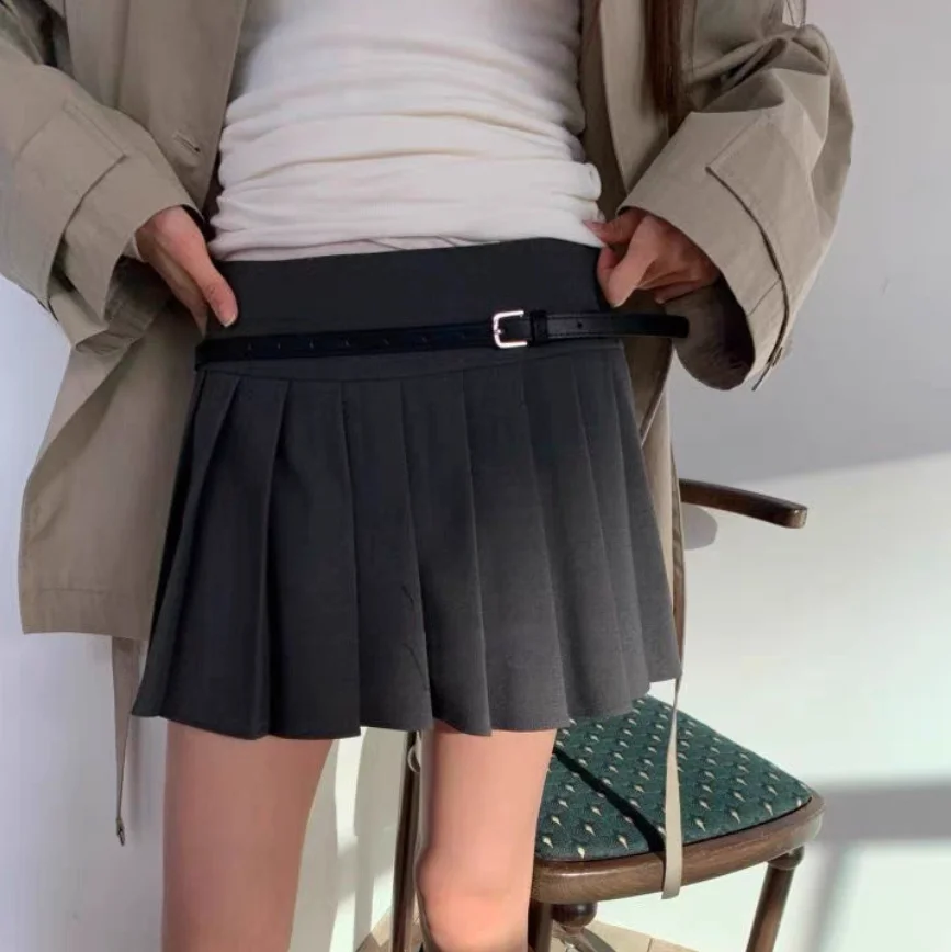 

Faionable High Waist Pleated ort Skirt with Belt Spring 2025 Design Sense Slimming Korean Sle Women's Skirt