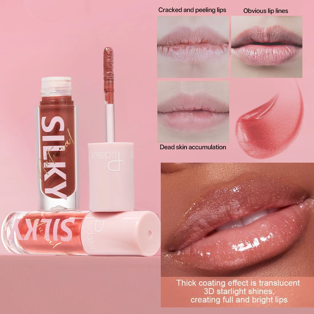Shimmering lip gloss, long-lasting shine without stickiness, smudge-proof, perfect for winter makeup.