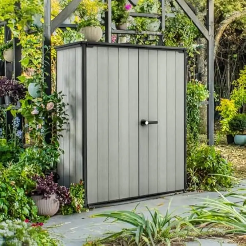 Tall Resin Storage Shed 55.1 x 29 x 67.1 Inches | Weatherproof Polypropylene Build with Steel Reinforcement | 62 Cubic Feet Inte